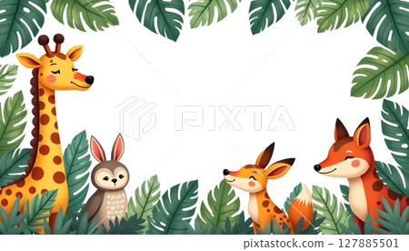 Animal illustration a frame rectangle 127885501