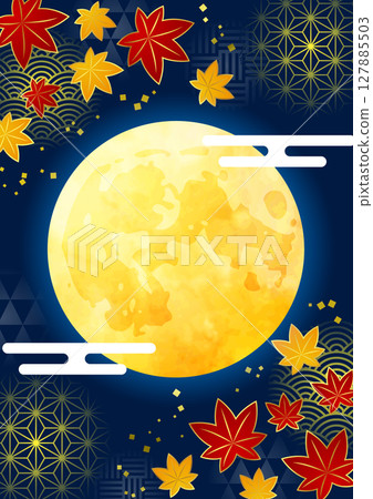 賞月背景 日式圖案球 垂直 插畫 可愛 日式風格 127885503