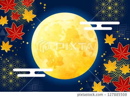 賞月背景 日式圖案球 橫向 插畫 可愛 日式風格 127885508