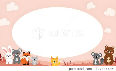 A bright pink animal frame featuring jungle animals 127885586