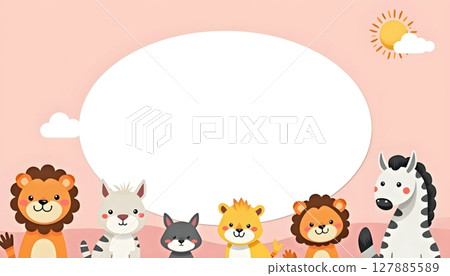 A bright pink animal frame featuring jungle animals A bright pink animal frame featuring jungle animals 127885589