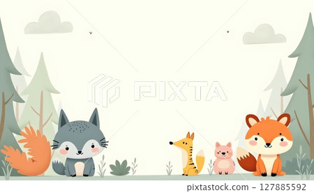 Cartoon jungle animals surround pastel background square frame 127885592