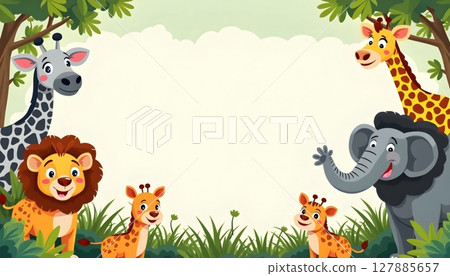 Animal jungle themed frame cartoon animals empty center space 127885657