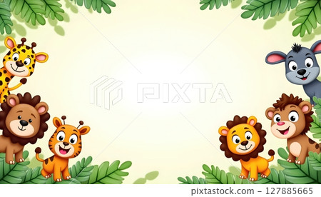 Animal jungle themed frame cartoon animals empty center space 127885665
