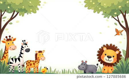Animal jungle themed frame cartoon animals empty center space 127885686