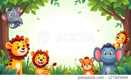 Animal jungle themed frame cartoon animals empty center space Animal jungle themed frame cartoon animals empty center space 127885694