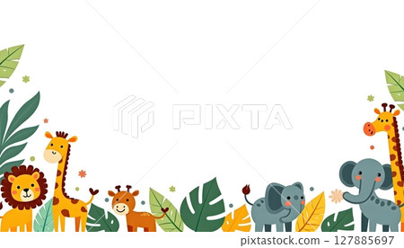 Animal jungle themed frame cartoon animals empty center space 127885697