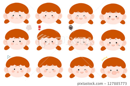 Orange hair girl facial expression set 127885773