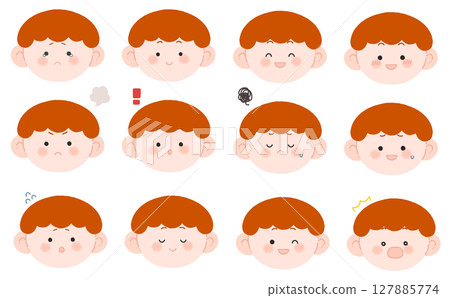 Orange hair boy facial expression set 127885774