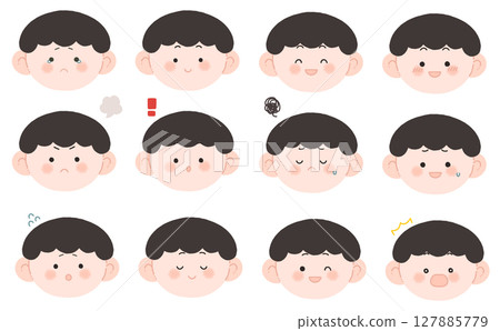 黑髮男孩臉部表情集 127885779