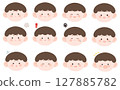 棕色頭髮的男孩面部表情集 127885782