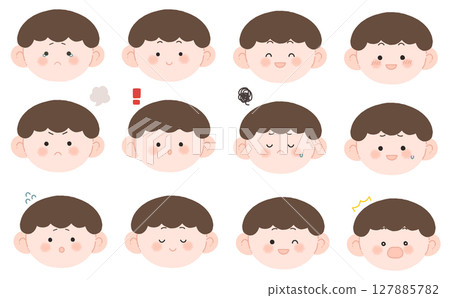 棕色頭髮的男孩面部表情集 127885782