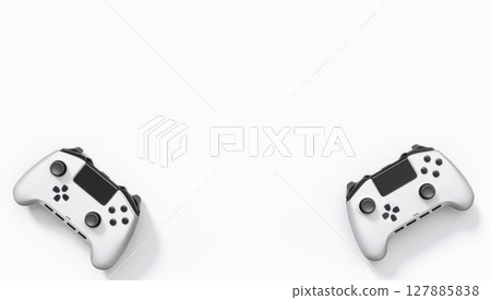 Realistic colorful video game joysticks or gamepads with color buttons on white Realistic colorful video game joysticks or gamepads with color buttons on white 127885838