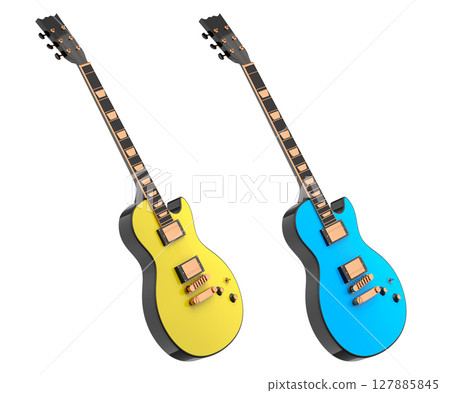 Set of electric acoustic guitar isolated on white transparent background. 127885845