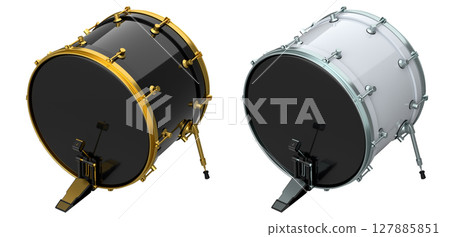 Set of drums with pedal on white background. 3d render of musical instrument 127885851