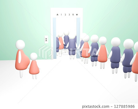 3d 渲染母親在等電梯 127885986
