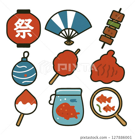 可愛的夏季節日插畫素材 127886001