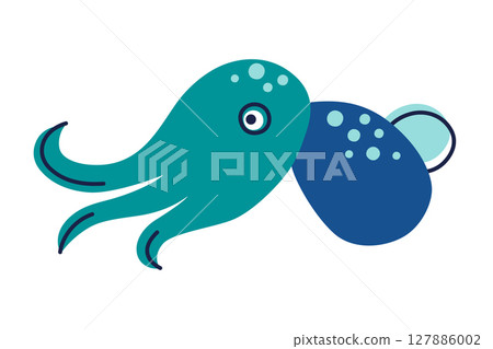 Flat cartoon vector illustration of cute bobtail squid in kids style. Colorful marine character with round body and big eyes for ocean childrens designs, sea life education, underwater decor Flat cartoon vector illustration of cute bobtail squid in kids style. Colorful marine character with round body and big eyes for ocean childrens designs, sea life education, underwater decor 127886002