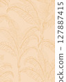 Tropical banana leaf line art on a soft peach background. Elegant botanical illustration, seamless pattern. 127887415