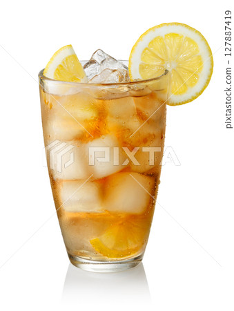 misted glass of ice tea with lemon isolated on white background misted glass of ice tea with lemon isolated on white background 127887419