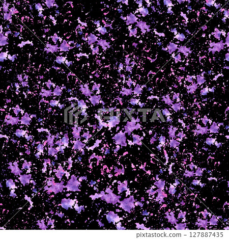 Purple and pink watercolor ink splashes, stains abstract seamless pattern. Hand painted spotted backdrop for fabric, wrapping paper, wallpaper, scrapbooking design. Isolated on dark background clipart 127887435