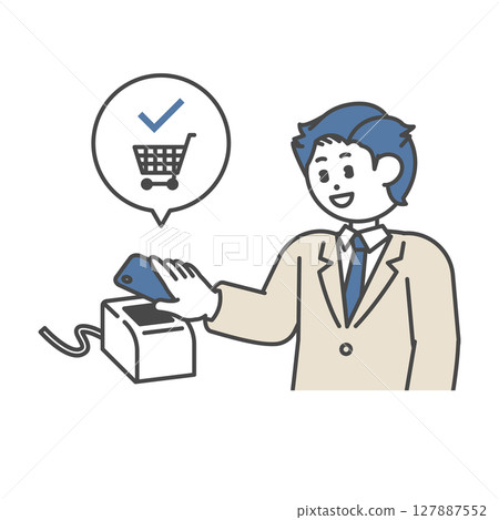 A man in a suit making a barcode payment A man in a suit making a barcode payment 127887552