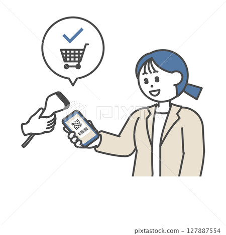 A woman in a suit making a barcode payment A woman in a suit making a barcode payment 127887554