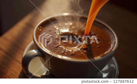 A warm cup of coffee, ideal for kickstarting your day with energy and focus 127887612