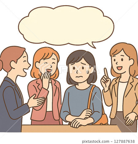 Women who are confused and find it hard to join in a conversation, women at work who are confused and unable to fit in, moments when they get caught up in a battle for dominance 127887638