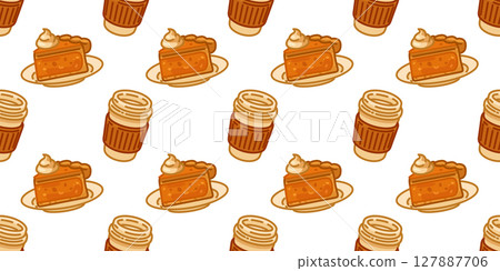 Seamless Coffee Pumpkin Pie Pattern Seamless Coffee Pumpkin Pie Pattern 127887706