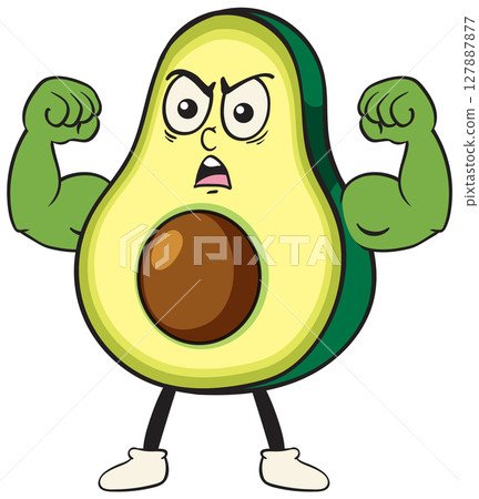 Strong Avocado Cartoon with Muscular Arms 127887877