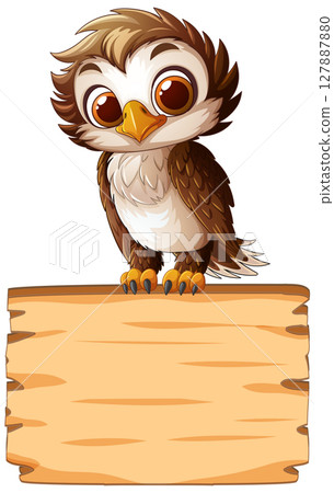 Cute Owl on Wooden Sign 127887880
