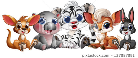 Adorable Cartoon Animal Friends Gathering 127887891