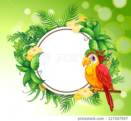Tropical Parrot with Floral Frame Illustration Tropical Parrot with Floral Frame Illustration 127887897