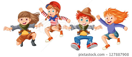 Joyful Children Jumping in Playful Vector Art Joyful Children Jumping in Playful Vector Art 127887908