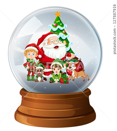 Festive Christmas Snow Globe with Santa and Elves 127887916