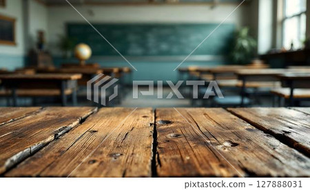 An empty classroom showcasing wooden tables and chairs, perfect for a back-to-school setting An empty classroom showcasing wooden tables and chairs, perfect for a back-to-school setting 127888031