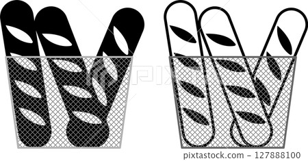 Black and white French bread in a basket Black and white French bread in a basket 127888100