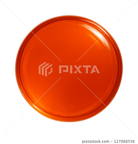 Shiny orange round shapes, 3D orange circular objects, luminous glass-like orange shapes 127888556