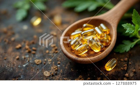 Fish oil supplement capsules centered on weight loss, representing the essence of healthcare innovation in herbal medicine 127888975