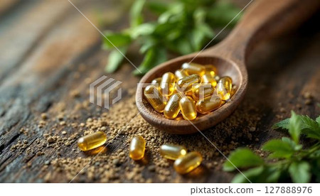 Herbal fish oil capsules aimed at weight loss, demonstrating cutting-edge solutions in dietary supplements 127888976