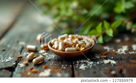 Herbal fish oil capsules designed to support weight loss and offer innovative healthcare solutions 127888979