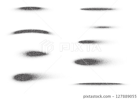 Grainy gradient shadows. Dotted circle shapes with noisy spray effect isolated on white background. Abstract vector brush strokes with stipple fade texture. Grainy gradient shadows. Dotted circle shapes with noisy spray effect isolated on white background. Abstract vector brush strokes with stipple fade texture. 127889055