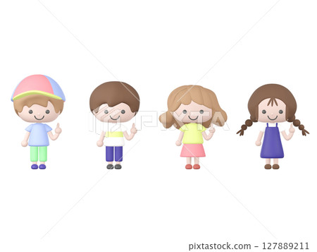 3D illustration set of children raising one hand 127889211