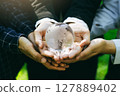 People holding earth environmentally together sustainable Save Earth. the Environment World Earth Day concept. 127889402