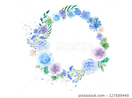 Watercolor blue rose wreath frame 127889448