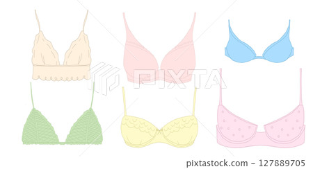 Vector Lingerie Set Minimalist Outline of Bra and Underwear in Soft Pastel Colors Vector Lingerie Set Minimalist Outline of Bra and Underwear in Soft Pastel Colors 127889705