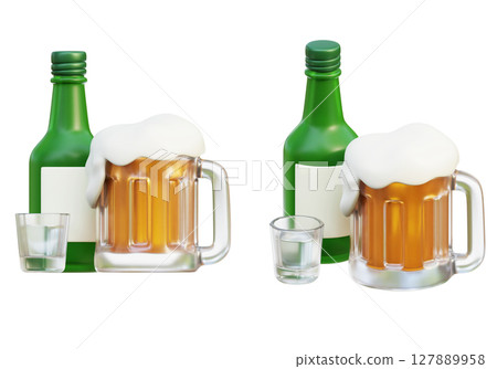 Alcohol Soju and Beer 3D Graphic Cartoon Style Alcohol Soju and Beer 3D Graphic Cartoon Style 127889958