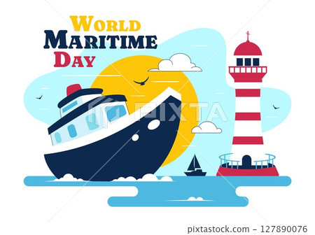 World Maritime Day Vector Illustration with Sea and Ship for Shipping Safety, Security, and Marine Environment in a Nautical Flat Background 127890076