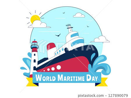 World Maritime Day Vector Illustration with Sea and Ship for Shipping Safety, Security, and Marine Environment in a Nautical Flat Background 127890079